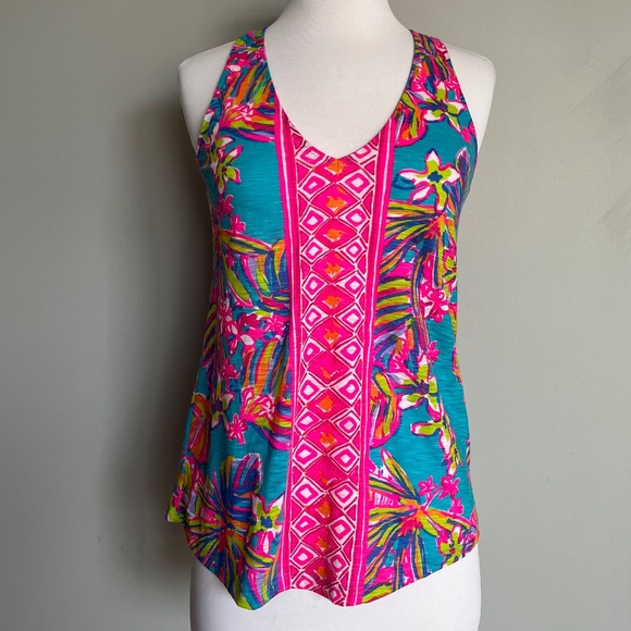 Lilly Pulitzer Gimme the Juice Hawaii Rachet Back Exotic Floral Cotton Tank Top - Picture 1 of 14